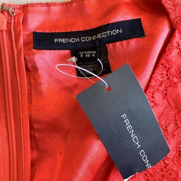 New! NWT French Connection v neck sleeveless coral lace fit & flare A line dress - Picture 5 of 8